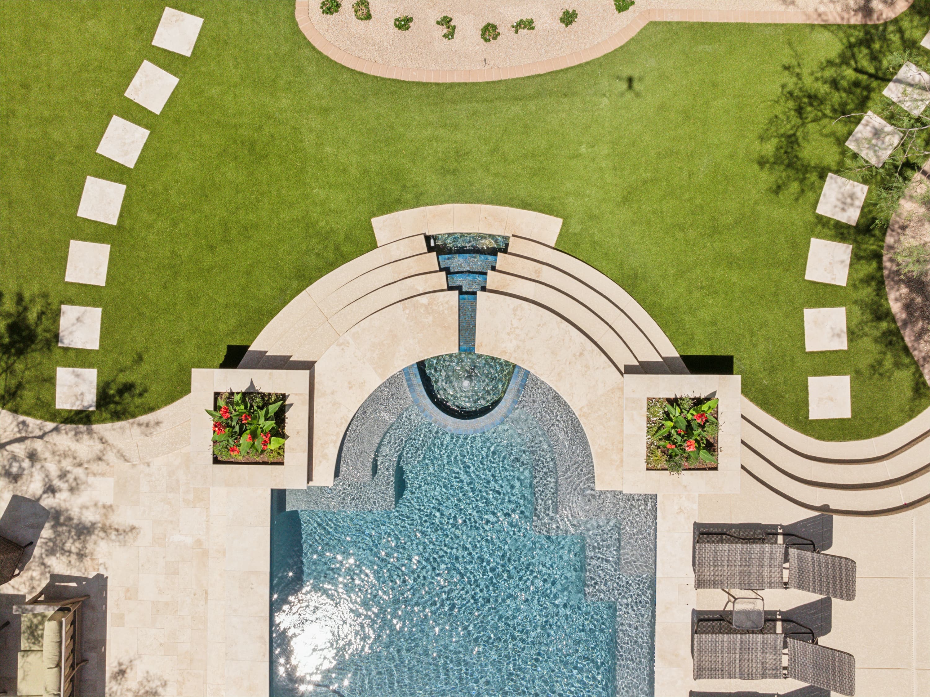 Natural stone pool deck and custom fabrication