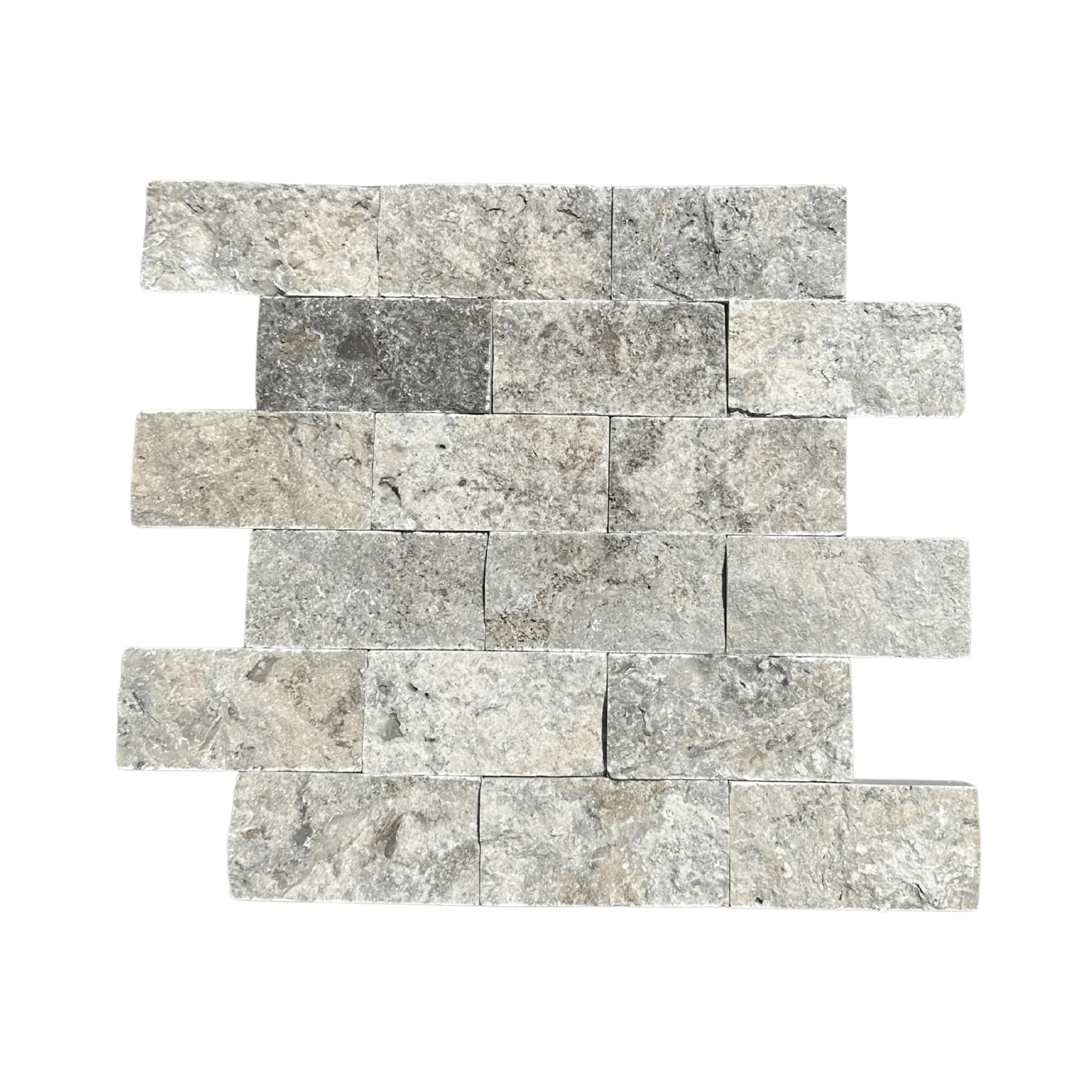 Silver Premium Travertine Split Face Ledger Panel - 2x4 Sheet