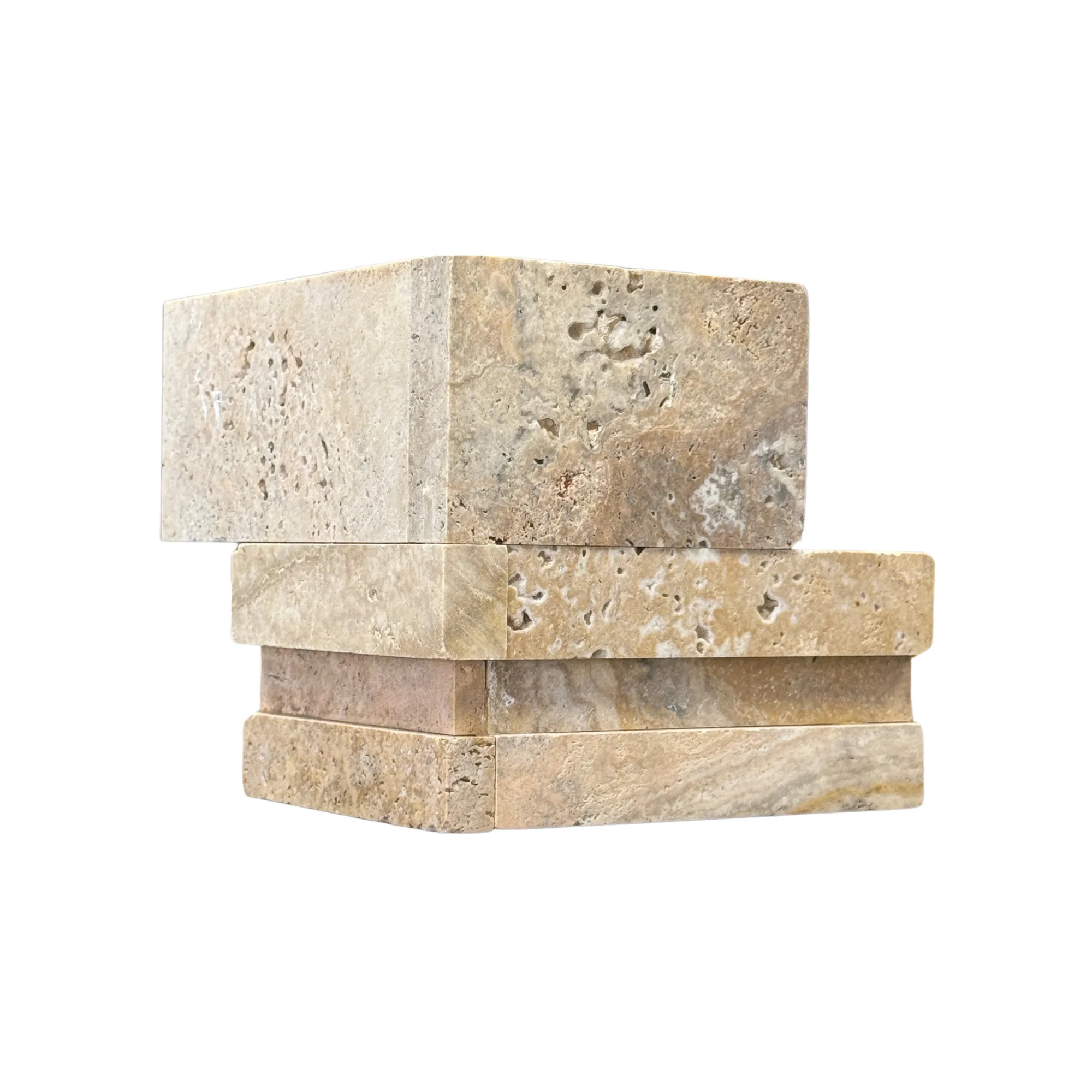 Scabos Travertine 3D Honed Ledger Panel - 6x6 Corner